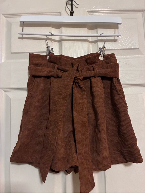 Hype Pants - Hype High-Waist Brown Corduroy Paperbag Shorts